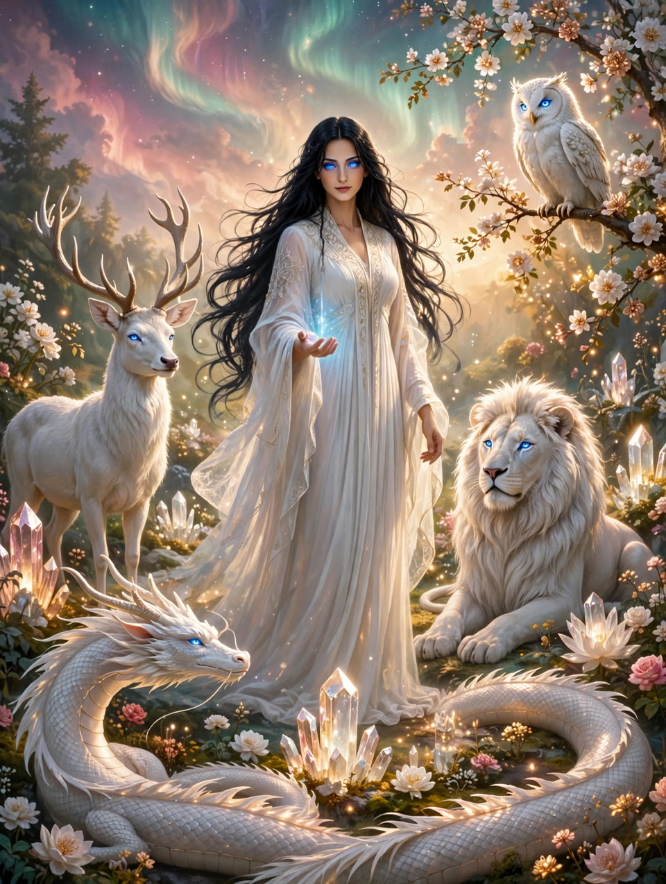 Asherah in the garden, glowing blue orb at her hand