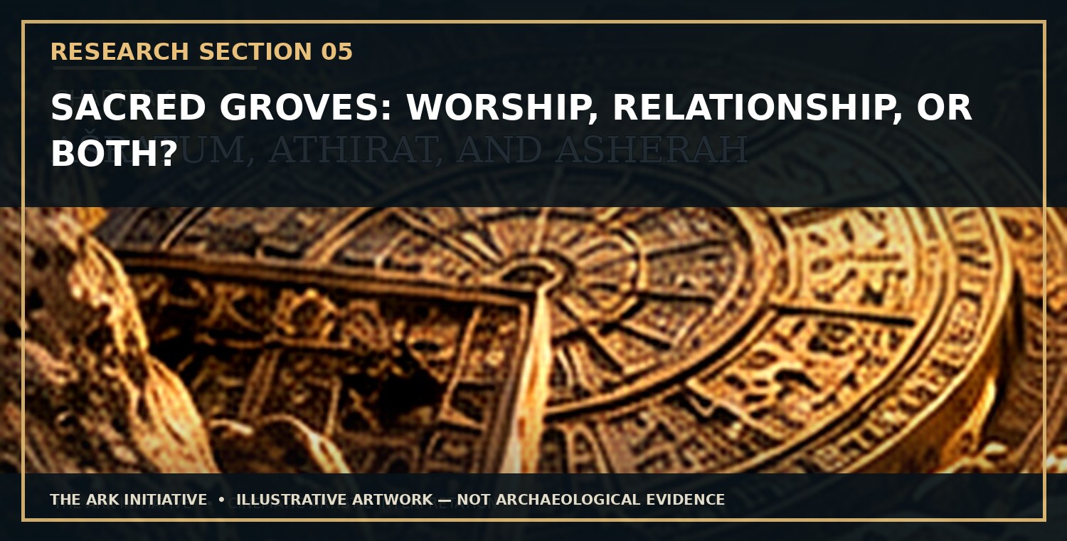 Before the Maps Changed — Research Section 5: Sacred Groves: Worship, Relationship, or Both?. Illustrative artwork — not archaeological evidence.