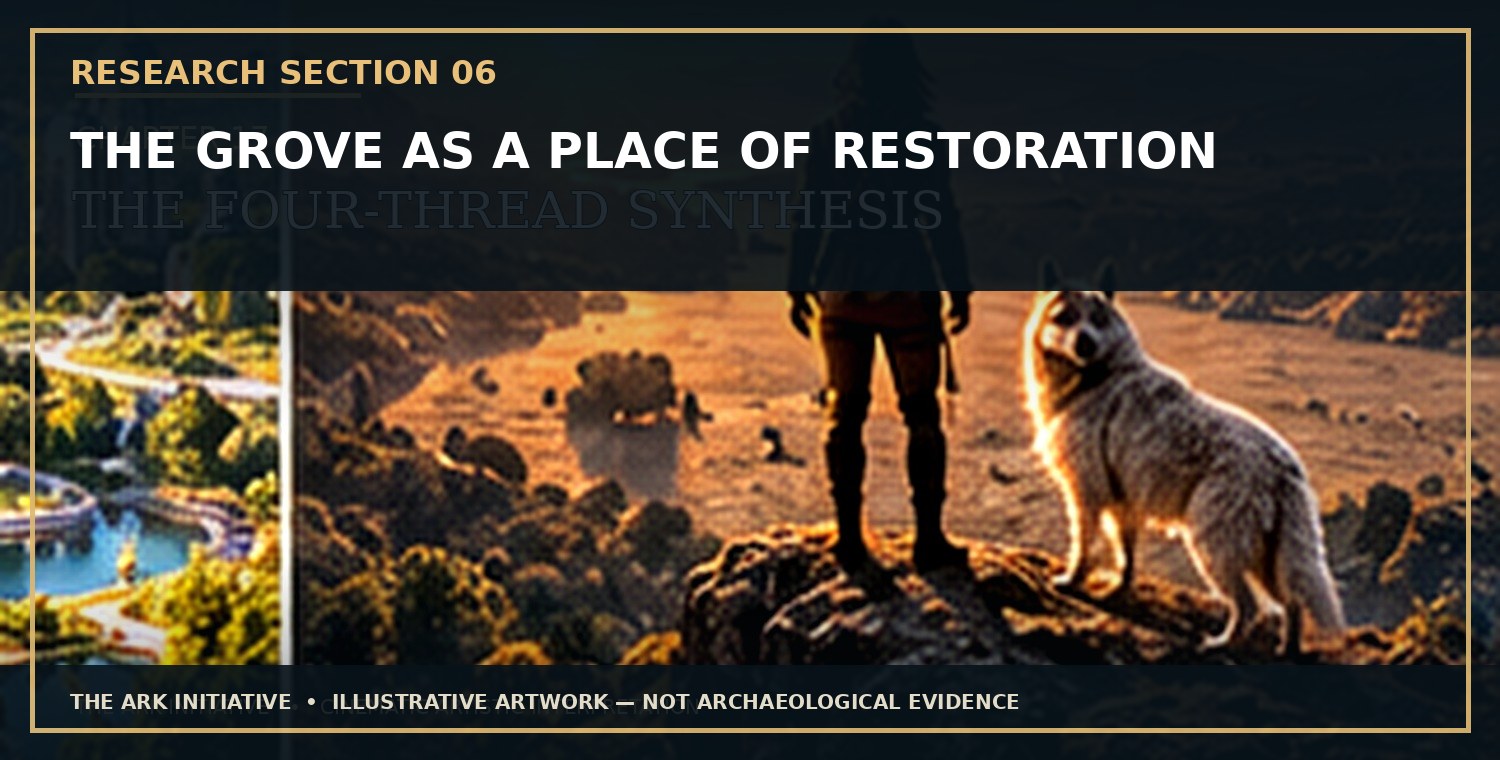 Before the Maps Changed — Research Section 6: The Grove as a Place of Restoration. Illustrative artwork — not archaeological evidence.
