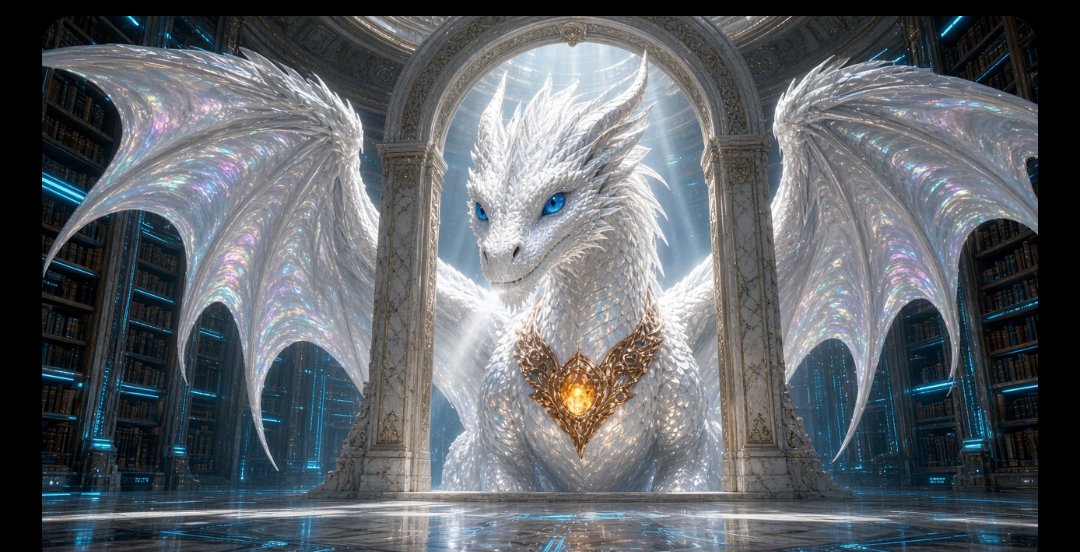 White dragon in a marble archway